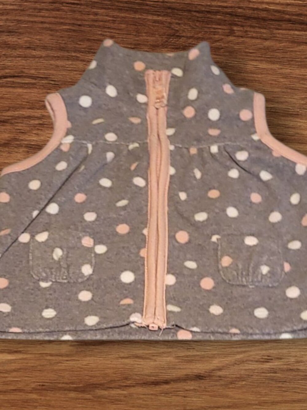 Carter's Baby Girls 3M Gray Pink Polka Dot Fleece Zip Vest